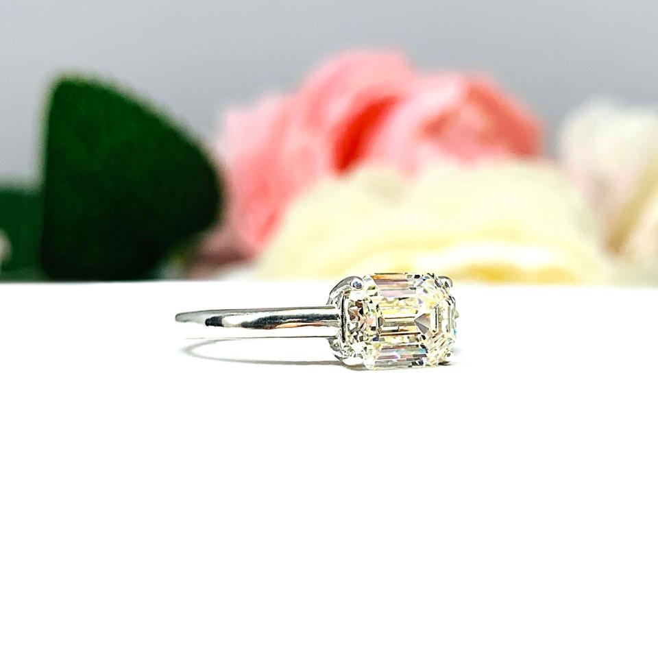 Emerald-Cut CZ East-West Engagement Ring • Asscher-Style Faceting, 8x6mm, Sterling Silver, Size 6