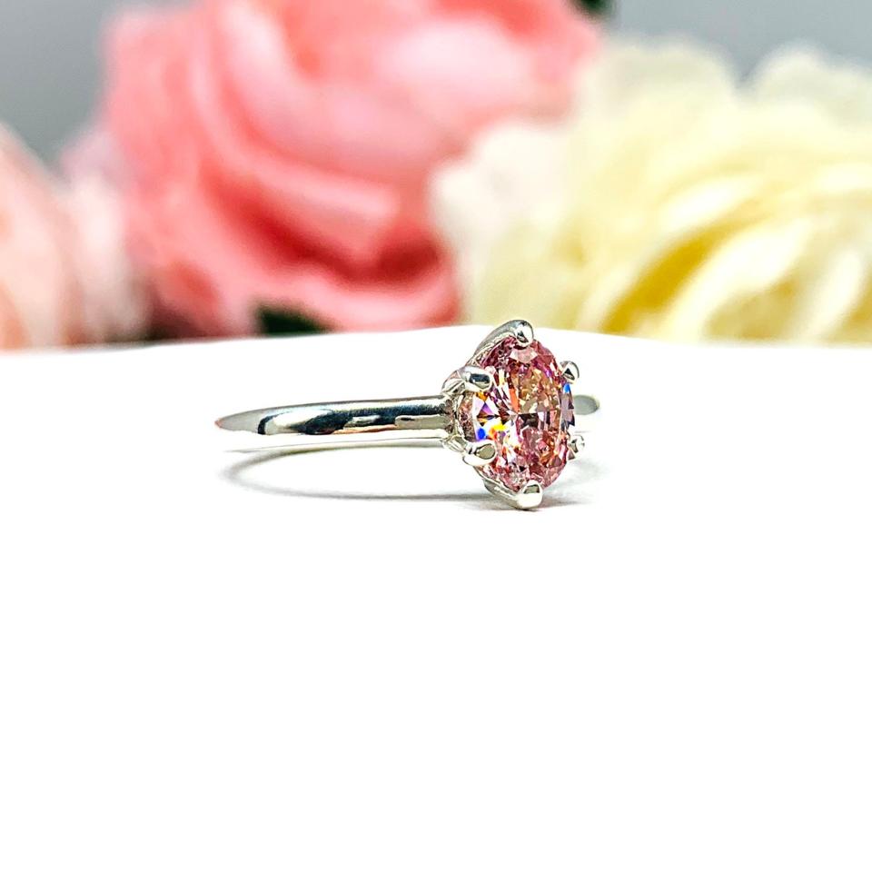 Oval Swarovski Morganite Pink 7x5mm CZ Ring
