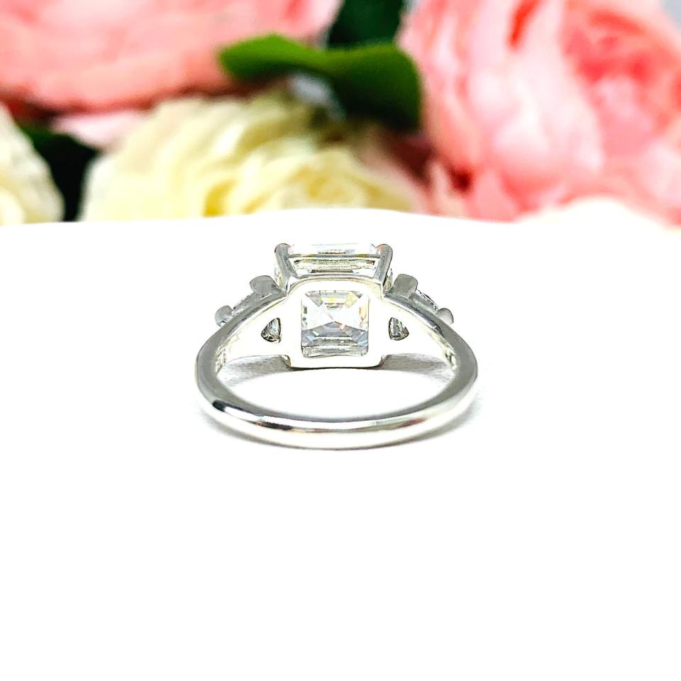 Asscher & Trillion-Cut CZ Engagement Ring • 8mm—10mm, Sterling Silver