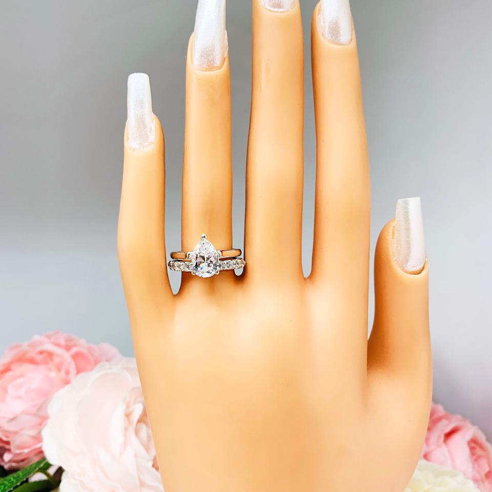 Pear-Cut CZ Engagement Ring • 8x5mm—12x8mm, Sterling Silver