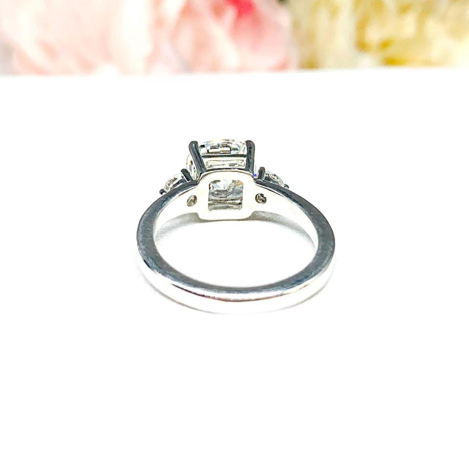 Cushion-Cut CZ 3-Stone Engagement Ring • 8mm, Round Accents, Sterling Silver