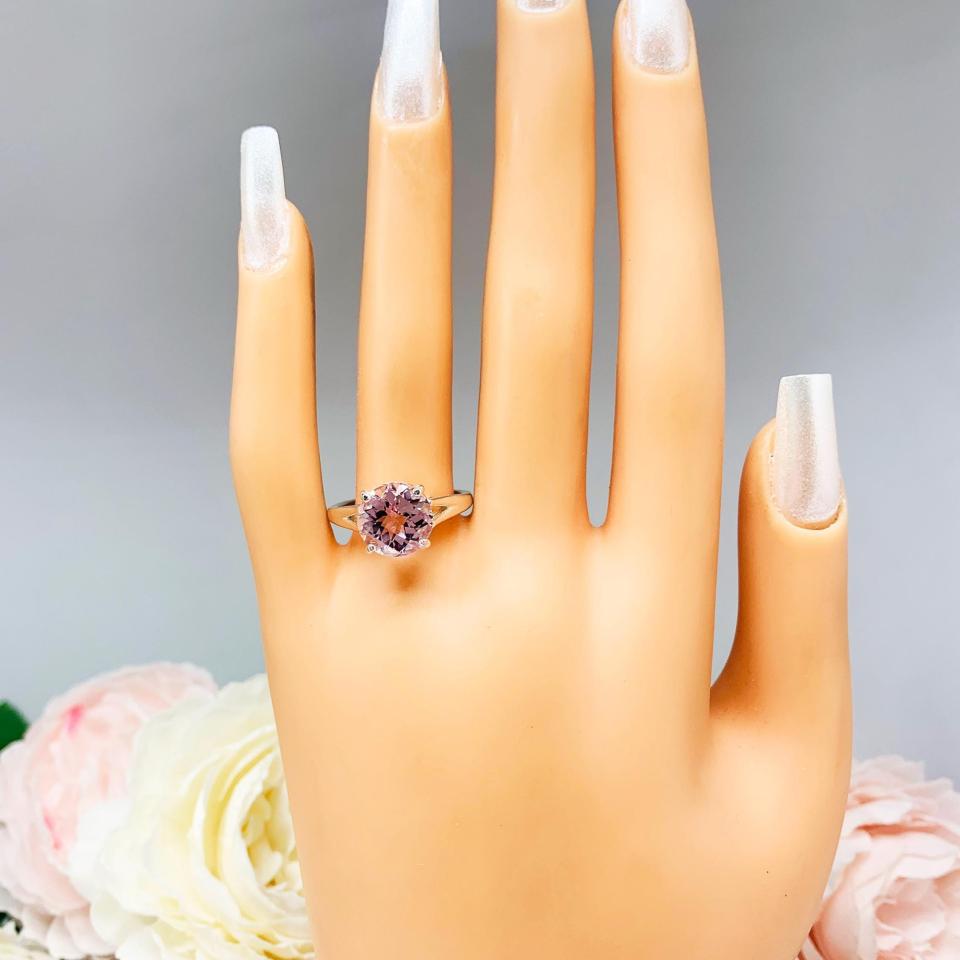 Round-Cut Rose de France Amethyst Solitaire Ring • 10mm, 12mm, Sterling Silver