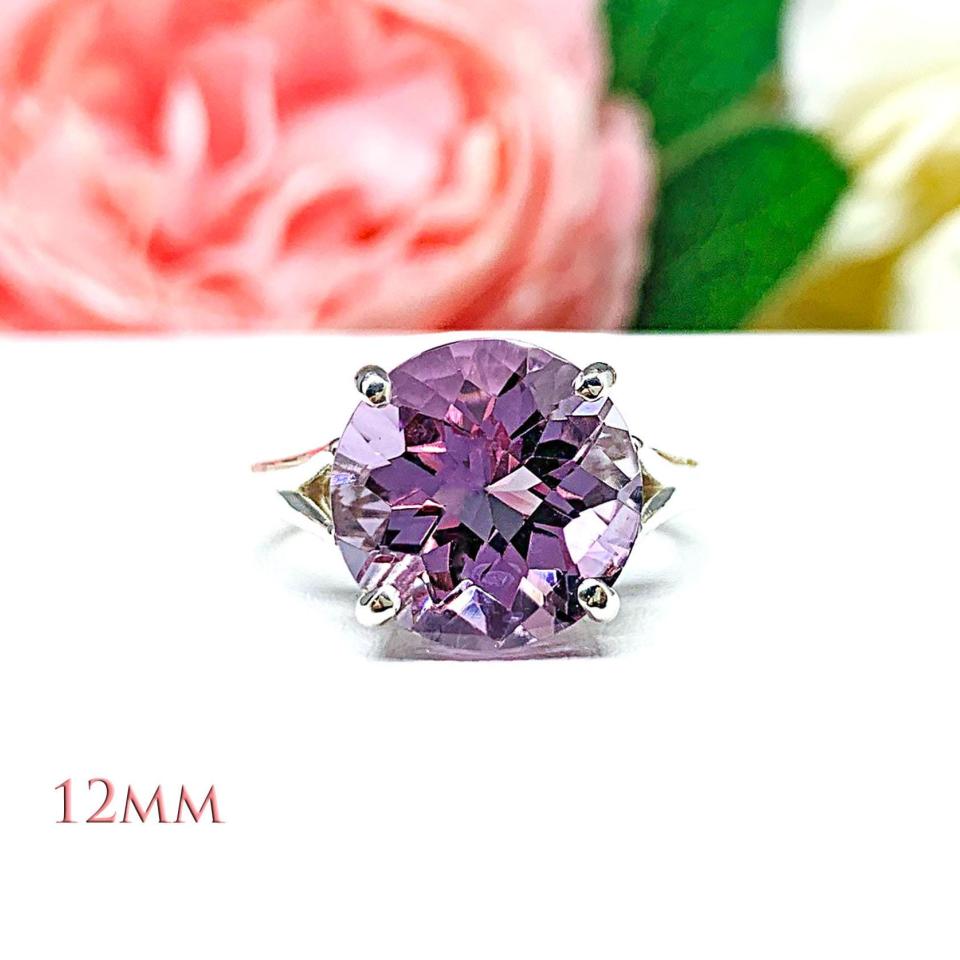 Round-Cut Rose de France Amethyst Solitaire Ring • 10mm, 12mm, Sterling Silver