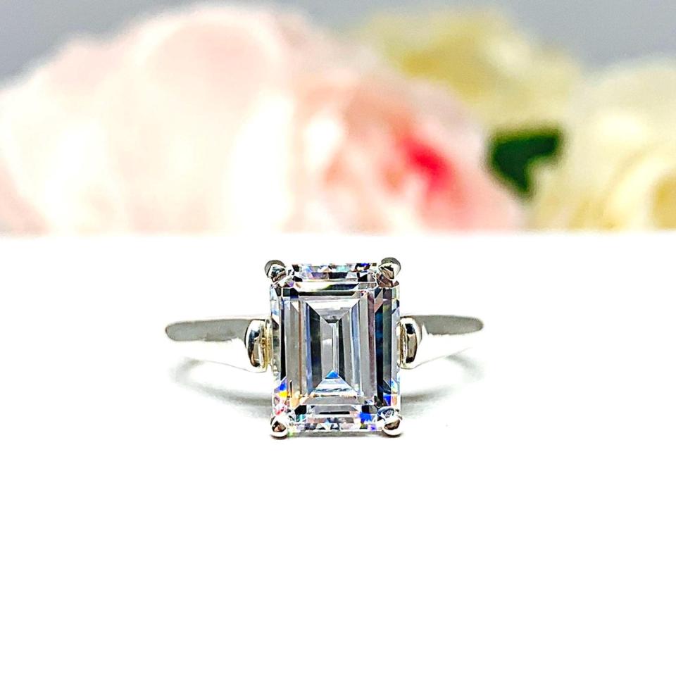 Emerald-Cut CZ Engagement Ring • 8x6mm—10x8mm, Sterling Silver