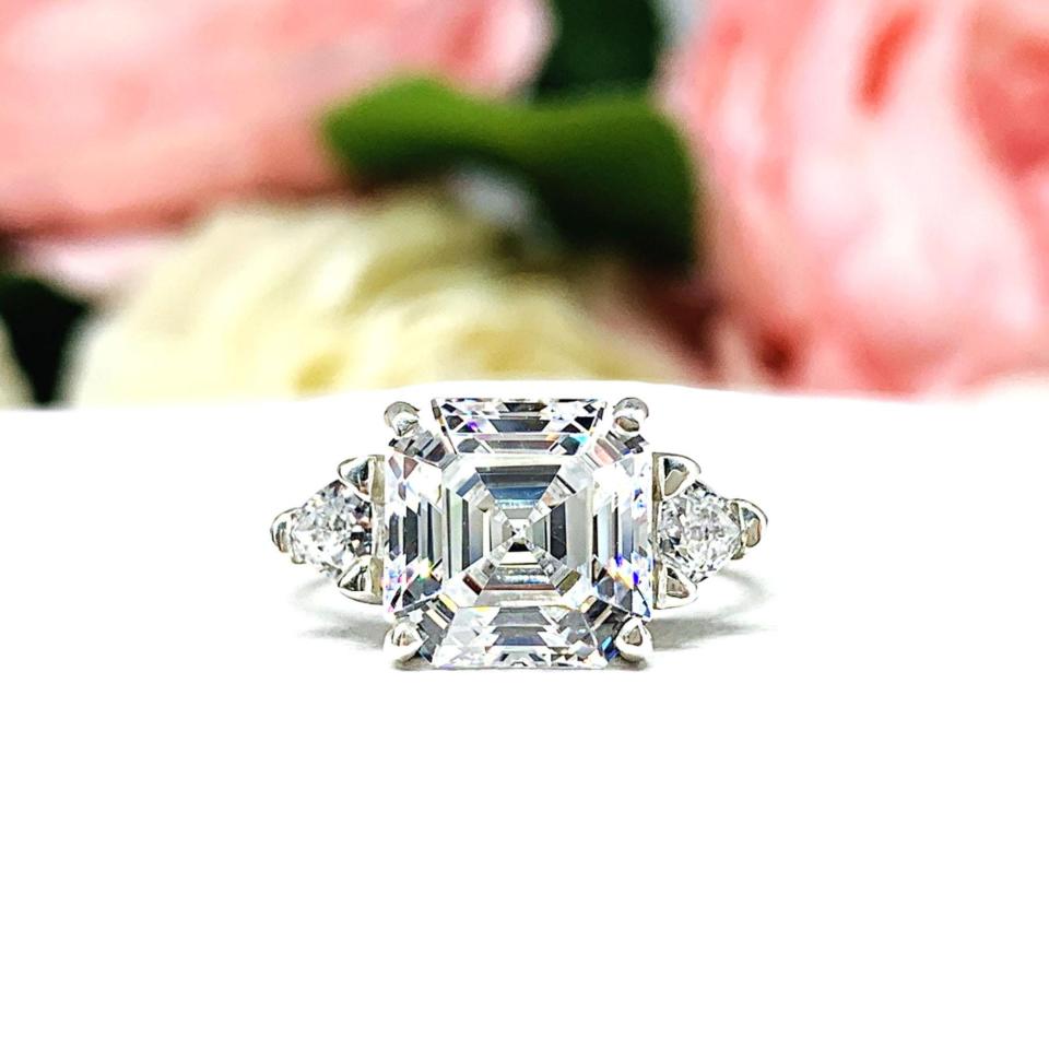 Asscher & Trillion-Cut CZ Engagement Ring • 8mm—10mm, Sterling Silver