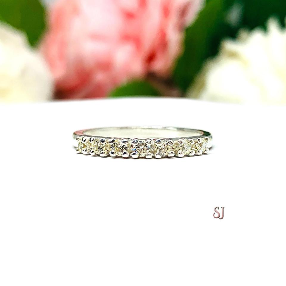 Yellow Round CZ Wedding Band • 2mm, 7-Stone, Sterling Silver