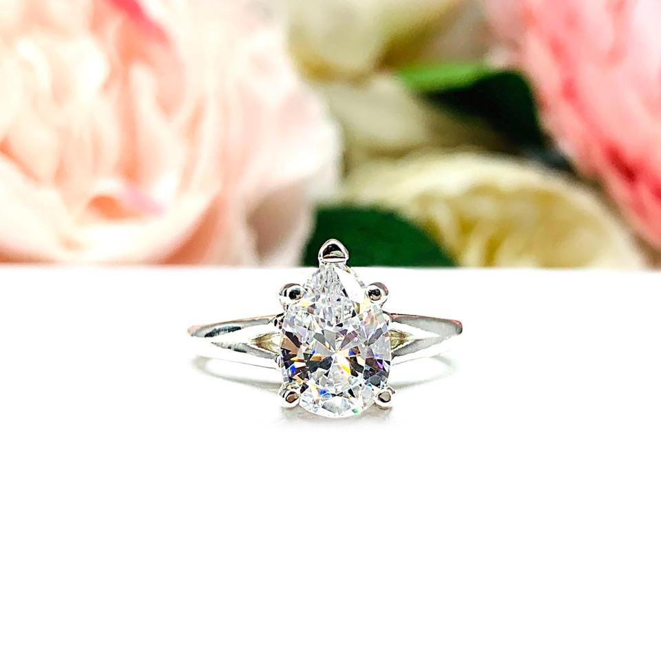 Pear-Cut CZ Engagement Ring • 9x6mm—13x9mm, Sterling Silver