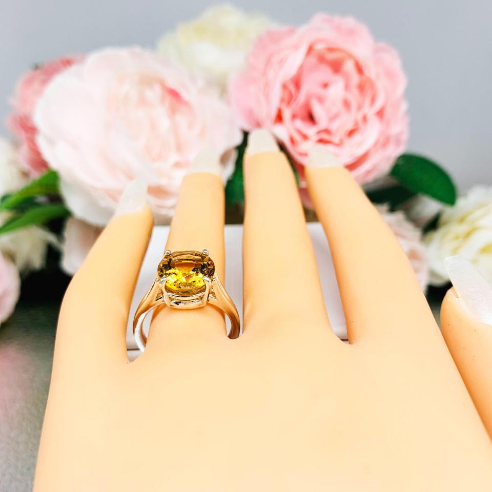 Oval-Cut Golden Citrine Solitaire Ring • 12x10mm, Sterling Silver