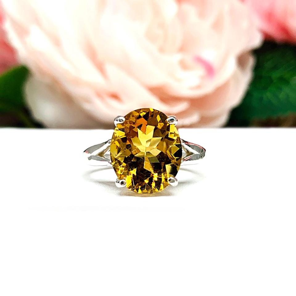 Oval-Cut Golden Citrine Solitaire Ring • 12x10mm, Sterling Silver
