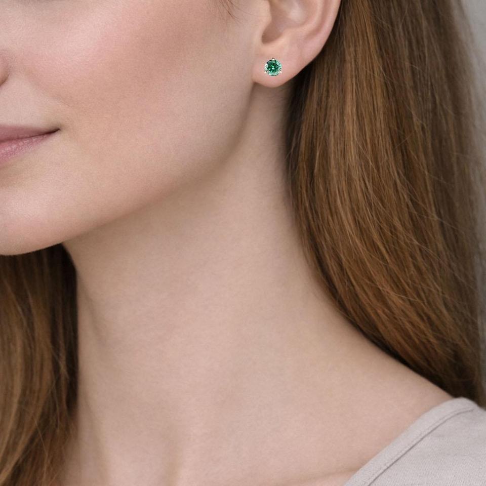 Round-Cut Emerald Green Moissanite Stud Earrings • 6mm—8mm, Martini, 14k Gold